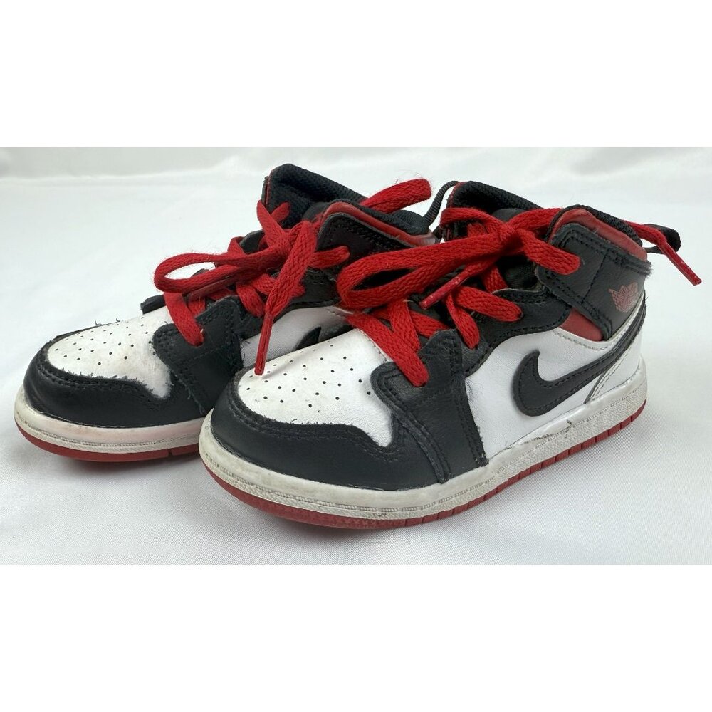Nike Air Jordan 1 Mid Toddler Size 9C Shoes White Gym Red Black Sneakers